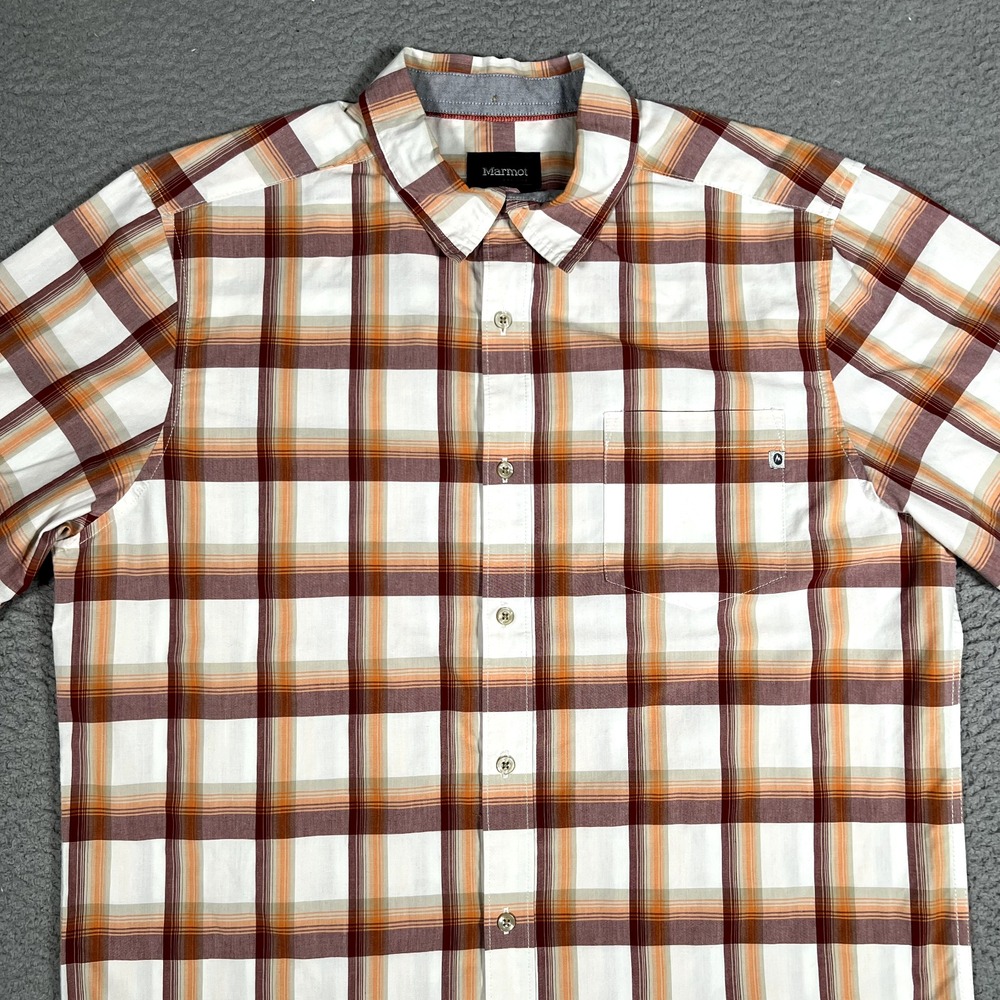 Marmot Shirt Mens Large Plaid Casual Preppy Button Up Pocket Outdoor Hiking Logo - Picture 2 of 11